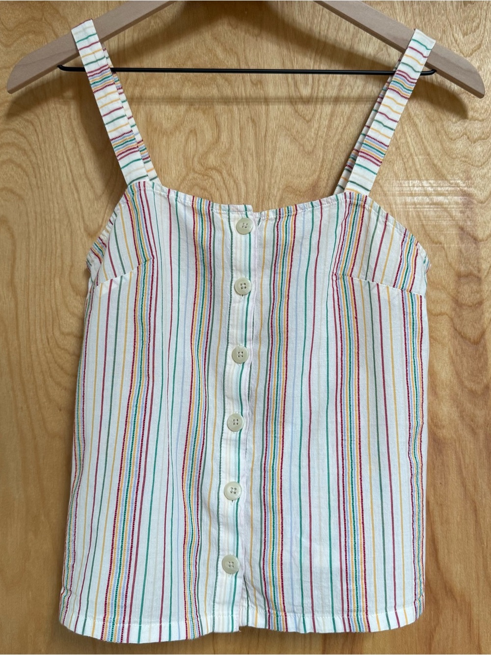 XXS Madewell Embroidered Textural Rainbow Stripe Button-Front Tank Pearl Ivory - Picture 5 of 8